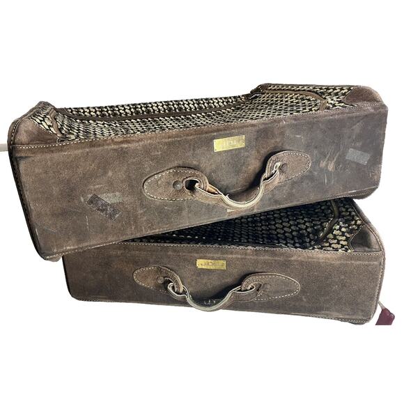 Neiman Marcus Tweed/Suede Luggage Set..plaid Houndstooth Prop Retro MCM - Picture 5 of 16